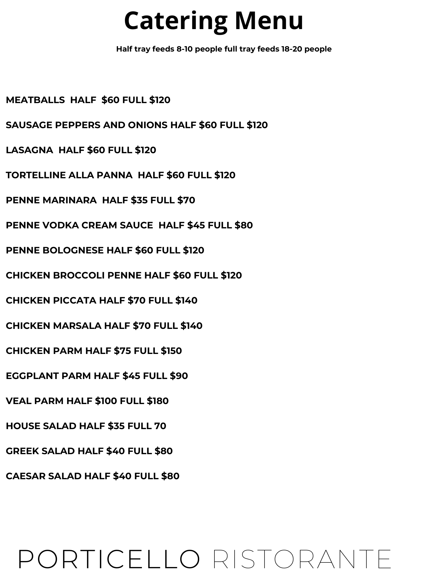 Menu, South Easton, MA Porticello Ristorante